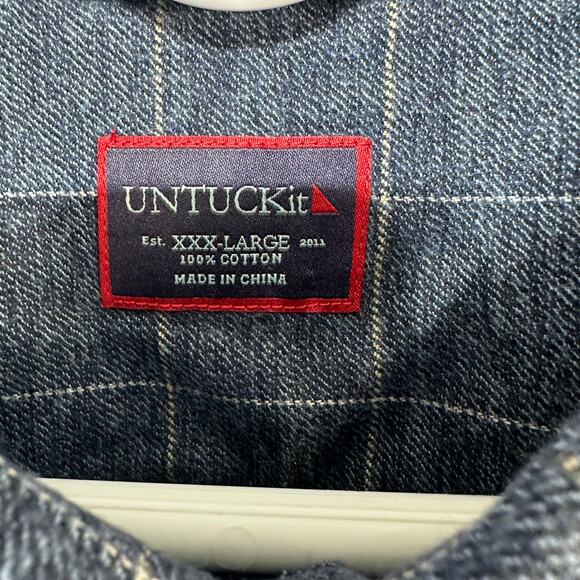 UNTUCKit Mens Button Up Shirt 3XL Gray Blue Windowpane Plaid 100% Cotton Flannel - Picture 5 of 7